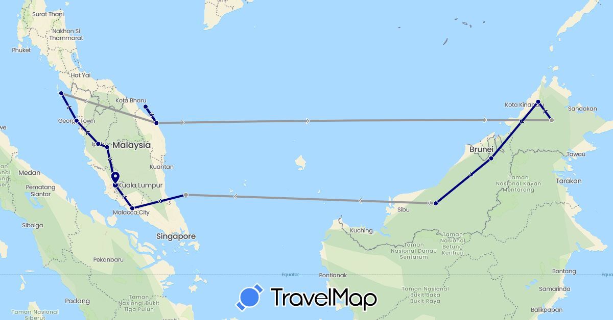 TravelMap itinerary: driving, plane in Malaysia (Asia)